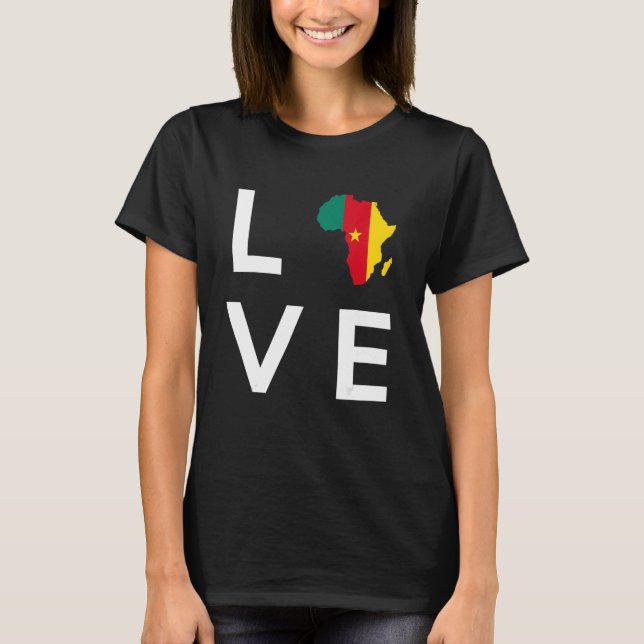 Kamerun Flagga Kärlek Afrika Continent Silhouette  T Shirt (Framsida)