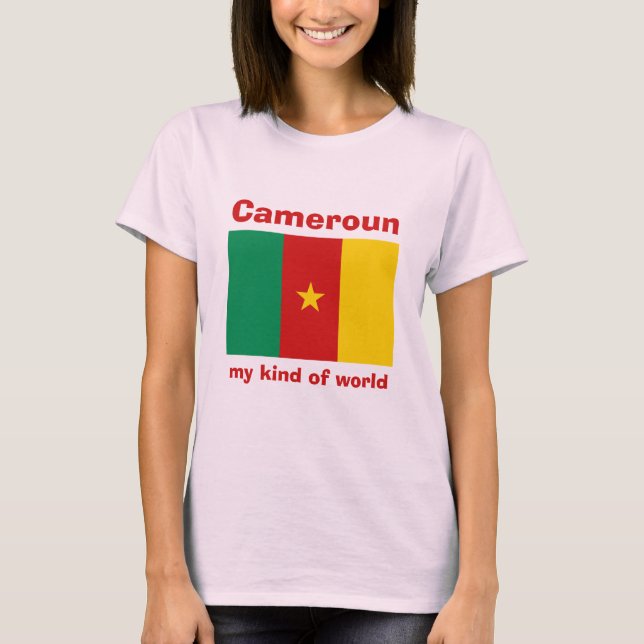 Kamerun Flagga + Karta + Text T-Shirt (Framsida)
