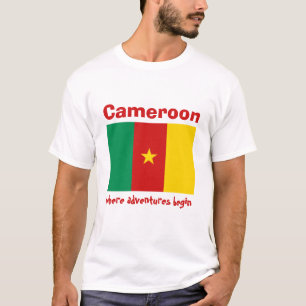Kamerun Flagga + Karta + Text T-Shirt