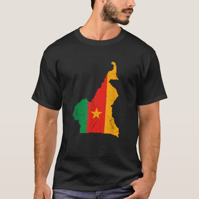 Kamerun Flagga med Karta Souvenir Tee (Framsida)