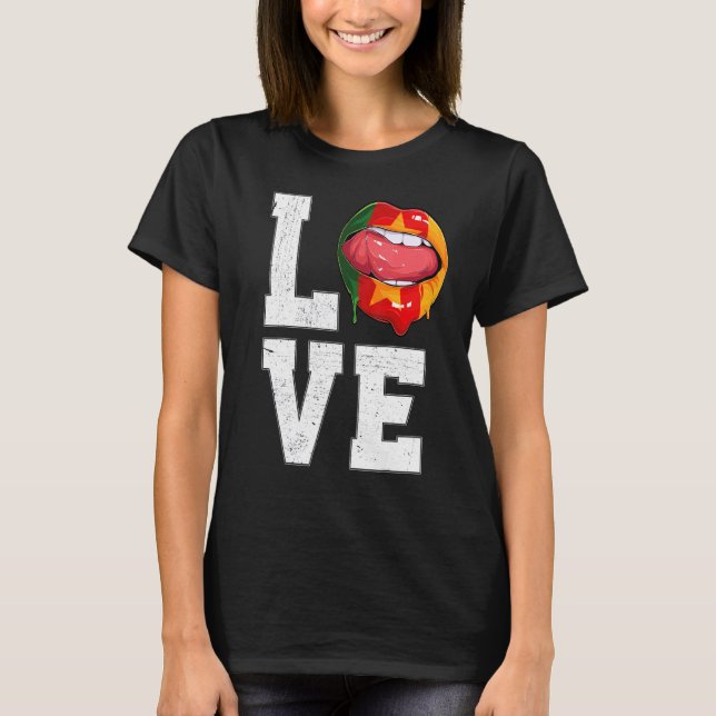 Kamerun Flagga Ocer Fläkt Kärlek Kamerun T Shirt (Framsida)