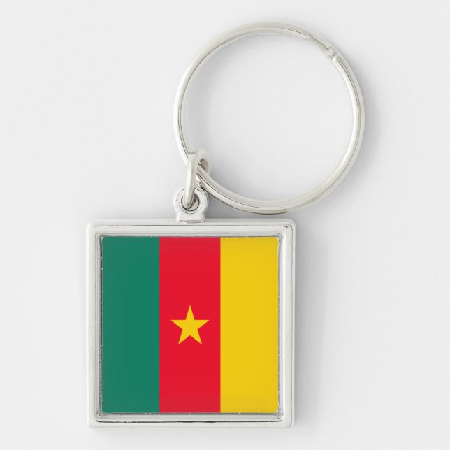 Kamerun Fyrkantig Silverfärgad Nyckelring (Framsidan)