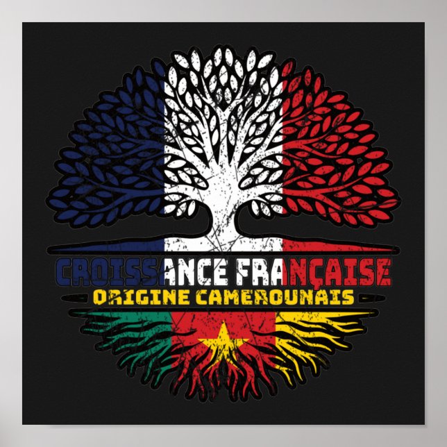Kamerun Kameruns Fransk Frankrike Träd Roots Flagg Poster (Framsidan)