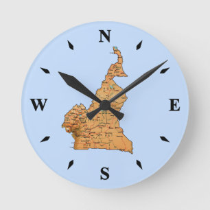 Kamerun Karta Clock Rund Klocka