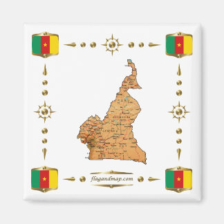 Kamerun Karta + Flaggor Magnet