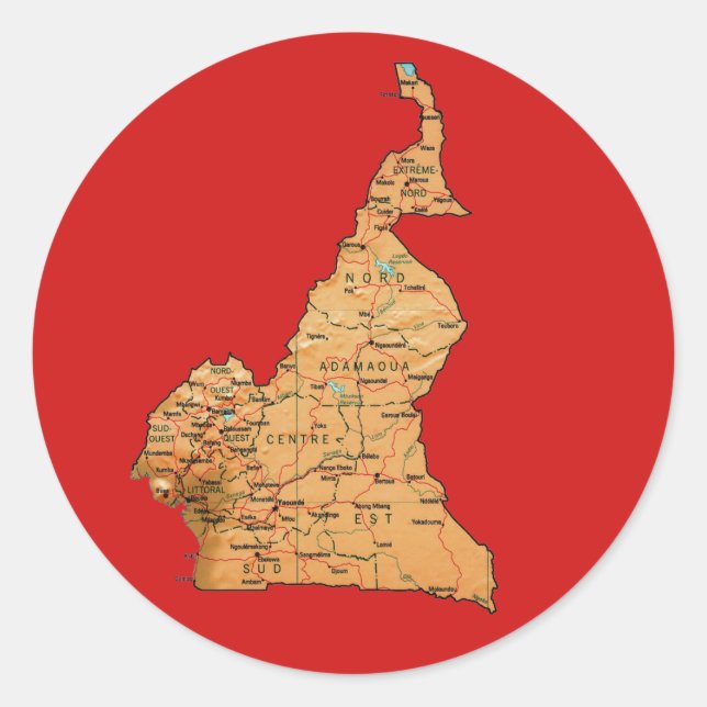 Kamerun kartdekal runt klistermärke (Framsida)
