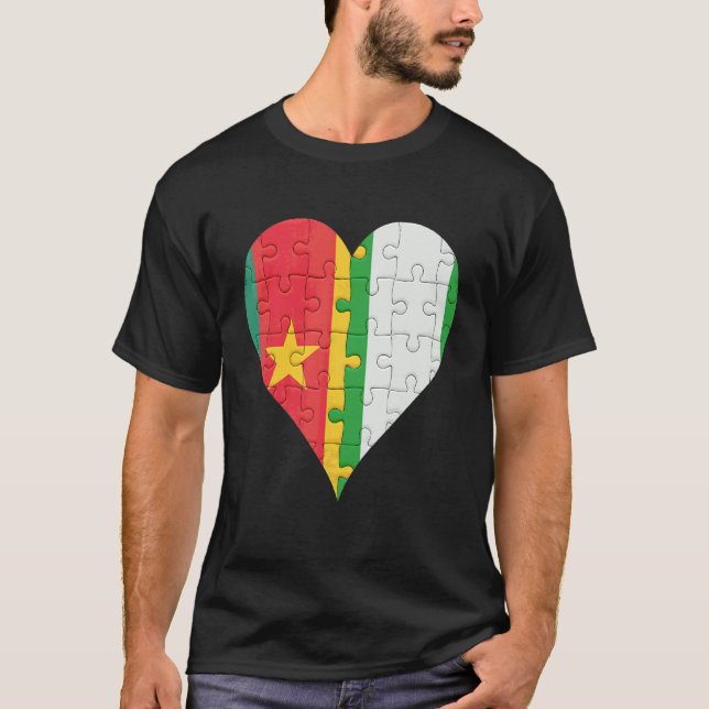 Kamerun nigerianska Flagga Heart T Shirt (Framsida)