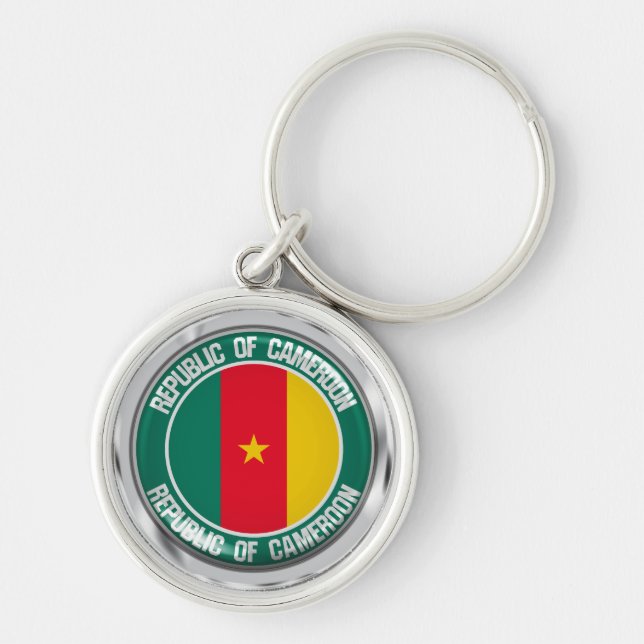 Kamerun Round Emblem Rund Silverfärgad Nyckelring (Framsidan)