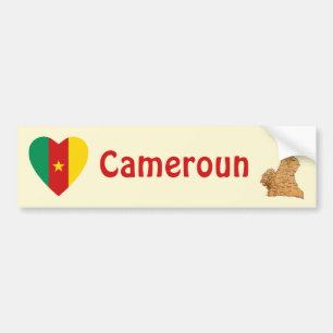 Kameruns flagga Hjärta + Karta Bildstämpel Bildekal