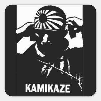 Kamikaze Black and White Japansk Pilot Fyrkantigt Klistermärke