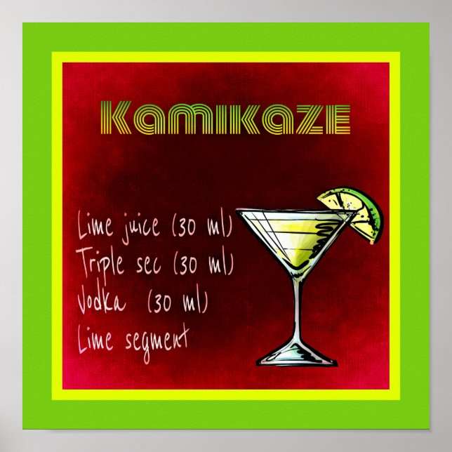 Kamikaze Drink Cocktail Recipe Poster (Framsidan)