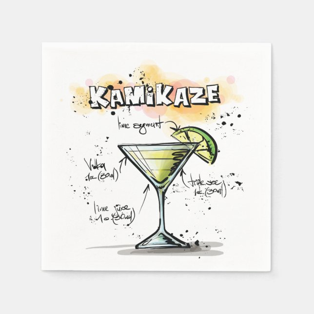 Kamikaze Drink Recipe Cocktail Napkin Pappersservett (Framsidan)