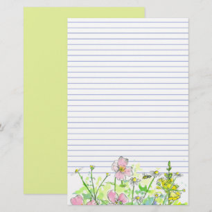 Kamille Näbbslöjor Vildblommor Honungsbi Linjerad Brevpapper
