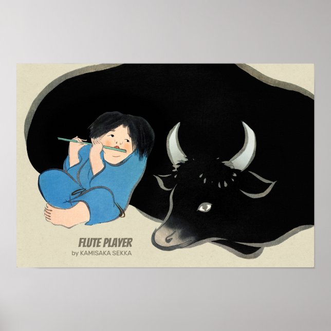 Kamisaka Sekka Flute player Oxherd Japan CC0475 Poster (Framsidan)