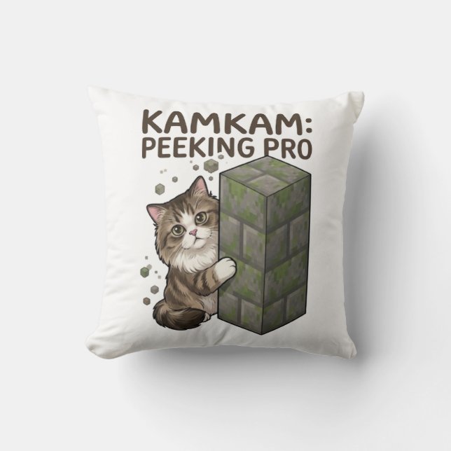 KAMKAM Tittar Pro Rolig Pixel Block Kattkonst Kudde (Framsida)