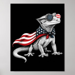 Kammad gecko 4 juli amerikansk flagga patriotisk poster