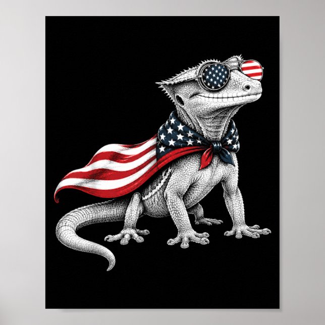 Kammad gecko 4 juli amerikansk flagga patriotisk poster (Framsidan)
