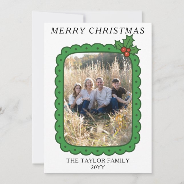 Kammar-Handritad Julkrans Jul Familjefoto Julkort (Framsida)