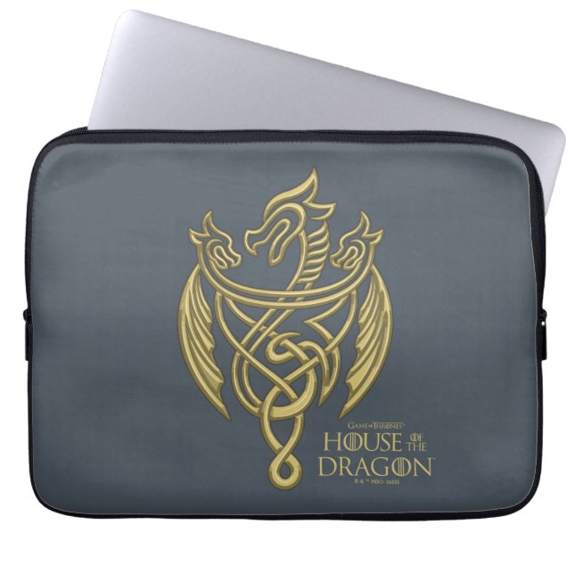 KAMMAREN FÖR DRAGONEN | Golden Filigree Dragon Vap Laptop Fodral (Framsidan)