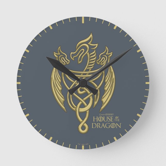 KAMMAREN FÖR DRAGONEN | Golden Filigree Dragon Vap Rund Klocka (Framsida)