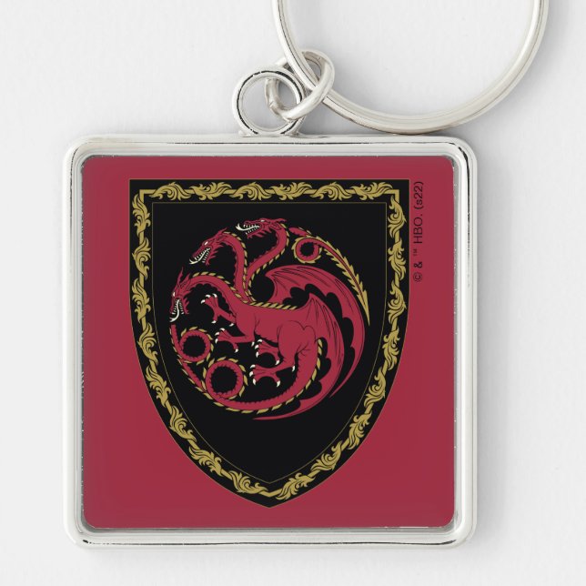KAMMAREN FÖR DRAGONEN | House Targaryen Vapensköld Fyrkantig Silverfärgad Nyckelring (Framsidan)