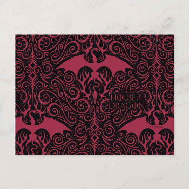 KAMMAREN FÖR DRAGONEN | Red Dragon Filigree Mönste Vykort (Framsida)