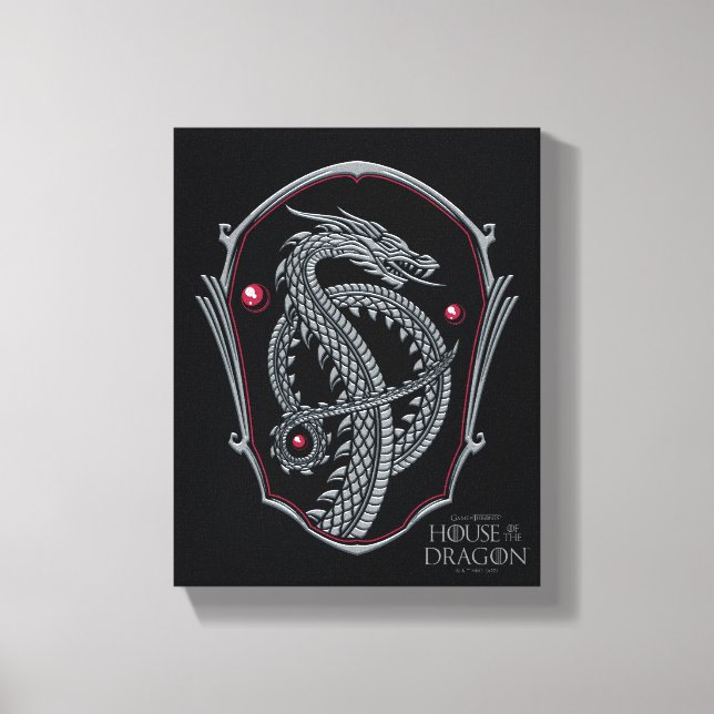 KAMMAREN FÖR DRAGONEN | Silver Dragon Vapensköld Canvastryck (Framsida)