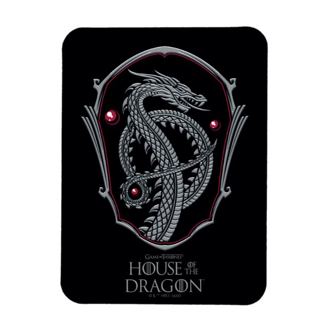 KAMMAREN FÖR DRAGONEN | Silver Dragon Vapensköld Magnet (Vertikal)