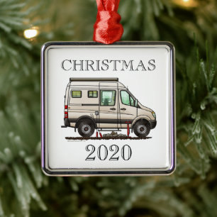 Kammaren Sprinter Van RV lycklig Julgransprydnad Metall