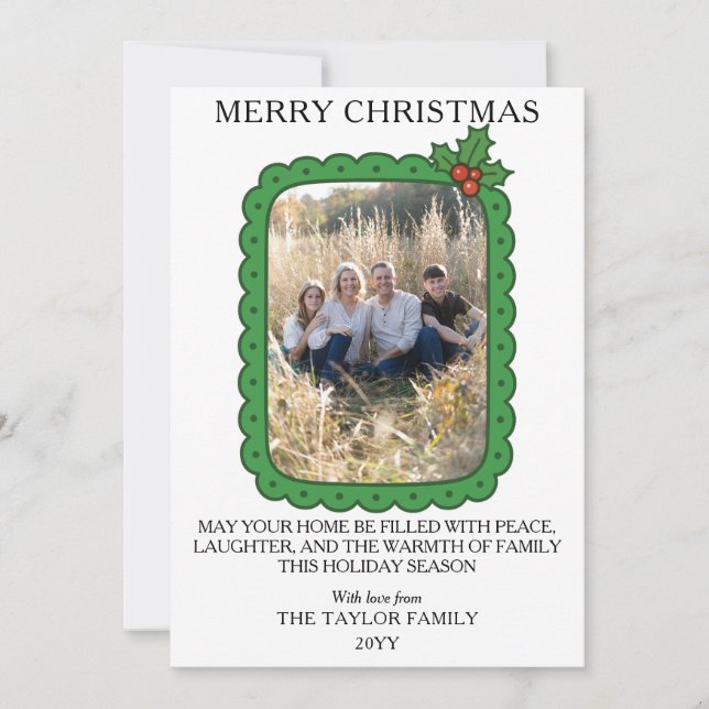 Kammarstukkad Handritad Julkrans Jul Familjefoto Julkort (Framsida)