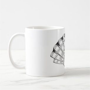 Kammussla sjöskal minimalistisk svart och vit kaffemugg