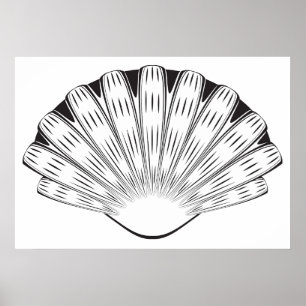 Kammussla Skal Minimalistisk Svart och Vitt Poster