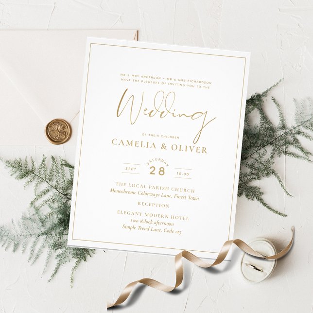 Kammusslade inbjudningar klassiskt Vita Guld Flygblad (Skapare uppladdad)