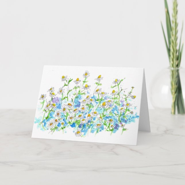 Kamomile Daisy Garden Blank Note Card Watercolor Kort (Framsida)