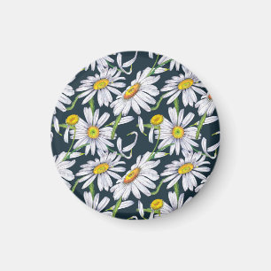 Kamomillblommor: Mörkt Blått Akvarell. Magnet