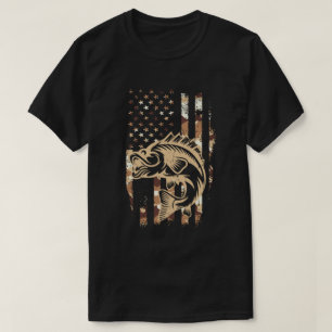 Kamouflage American Flagga Bass Fisherman T Shirt