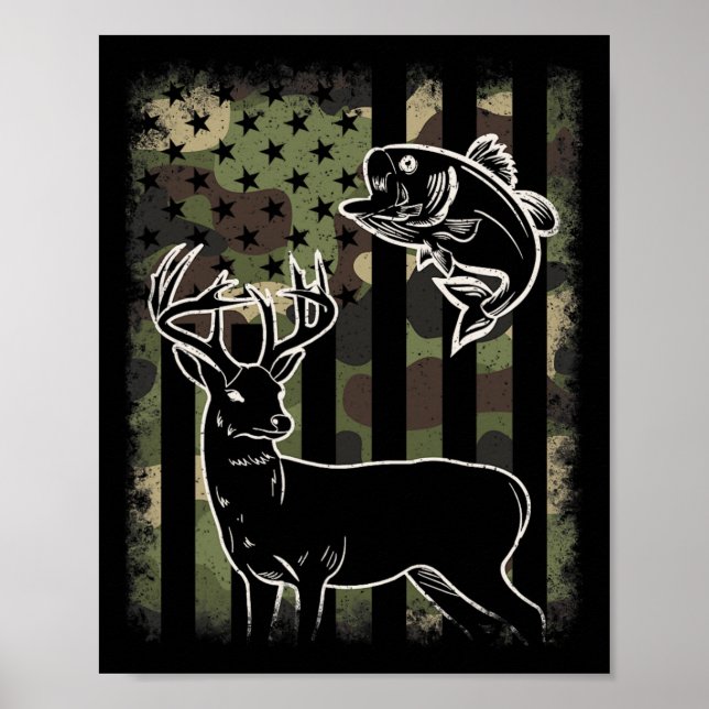 Kamouflage American Flagga Fishing Hunting De Poster (Framsidan)