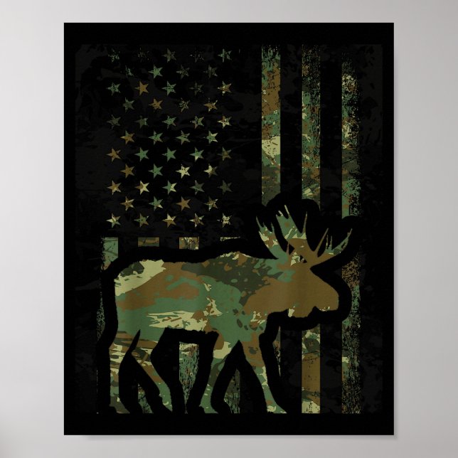 Kamouflage amerikansk flagga älgjakt present till  poster (Framsidan)