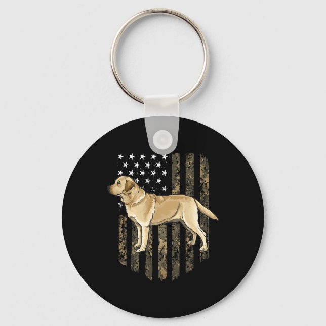Kamouflage amerikansk flagga gul labrador retrieve nyckelring (Framsida)