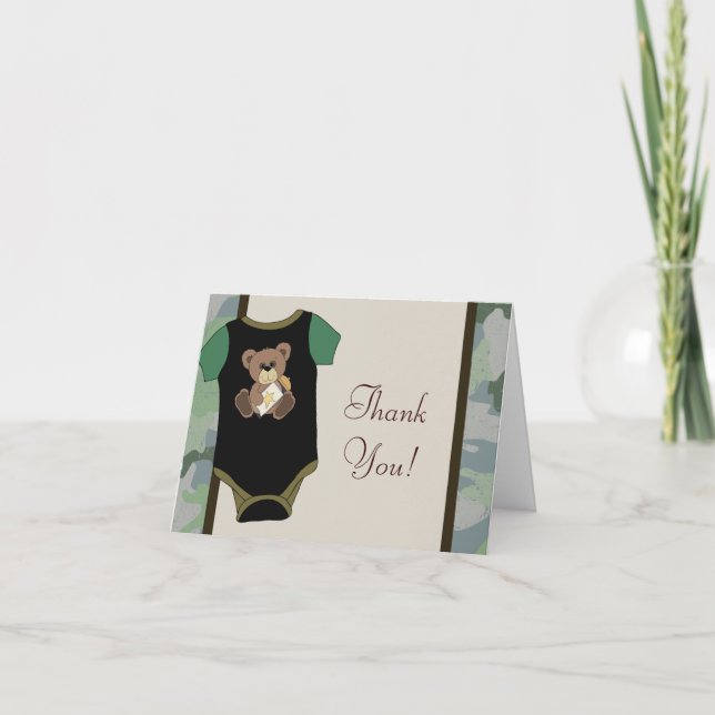 Kamouflage Baby Boy Bebis Shower Tackkort (Framsida)