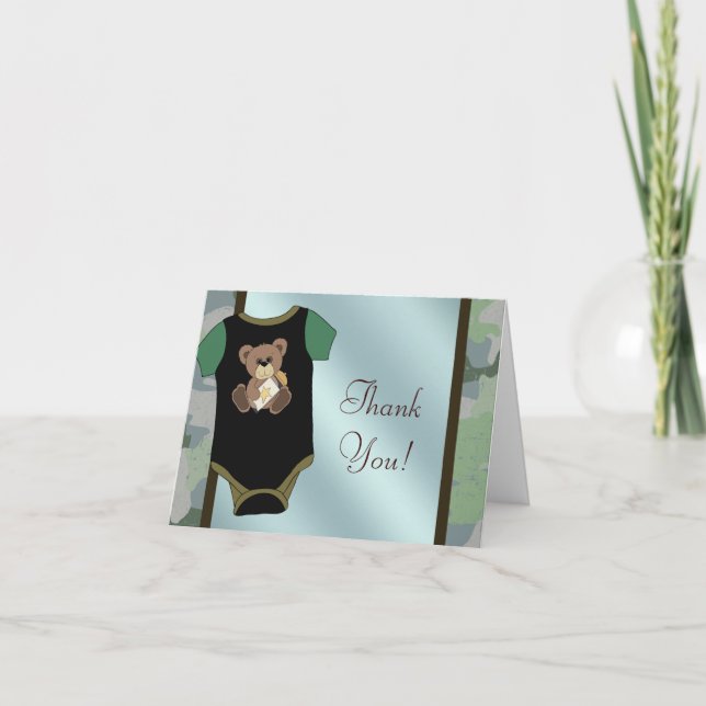 Kamouflage Baby Boy Bebis Shower Tackkort (Framsida)