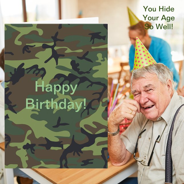 Kamouflage Birthday, gammal militär Grönt Kort (Old Age Military Green Camouflage Birthday Card)