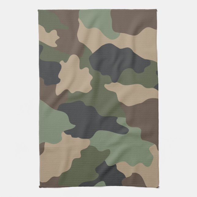 Kamouflage Camo Khaki Tan Black Kökshandduk (Vertikal)