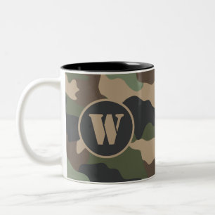 Kamouflage Camo Khaki Tan Black Monogram Två-Tonad Mugg