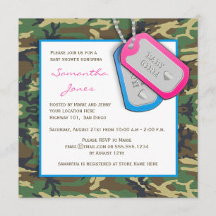 Kamouflage/Camo kopplar samman baby showerinbjudan Inbjudningar