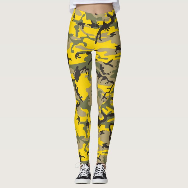 Kamouflage för gult och Grönt, militär, armé Leggings (Framsida)