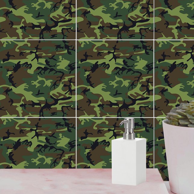 Kamouflage för militär Grönt Kakelplatta (Military Green Camouflage Ceramic Tile)