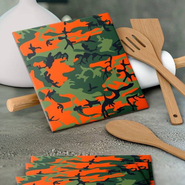 Kamouflage för orange och Grönt, militär, armé Kakelplatta (Skapare uppladdad)
