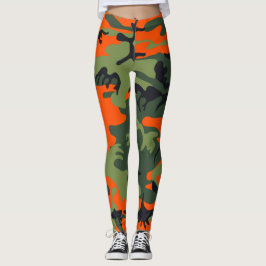 Kamouflage för orange och Grönt, militär, armé Leggings