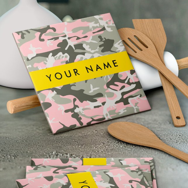 Kamouflage för rosa och Grönt Ditt namn Anpassa Kakelplatta (Skapare uppladdad)